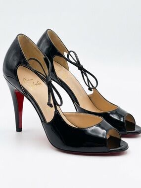 Christian Louboutin Black Patent Leather Delico 100' D'orsay Pumps Peep Toe 41
